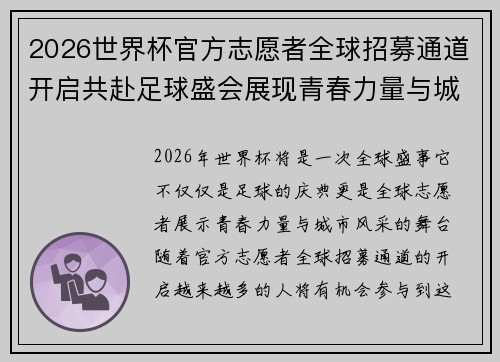 2026世界杯官方志愿者全球招募通道开启共赴足球盛会展现青春力量与城市风采